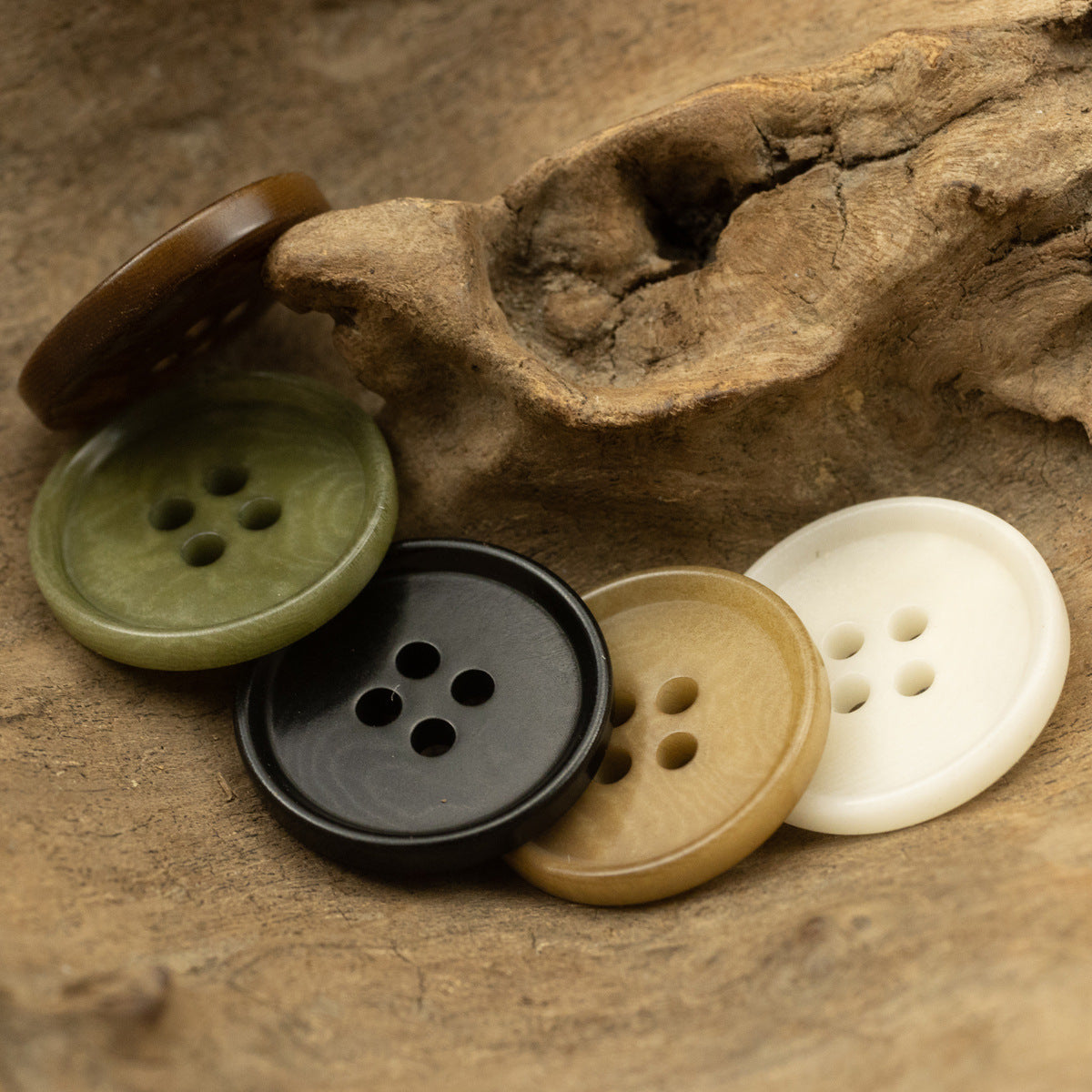 Round 4-Hole Natural Tagut Nut Buttons for Military Green Vests 10pcs - Lots of Buttons