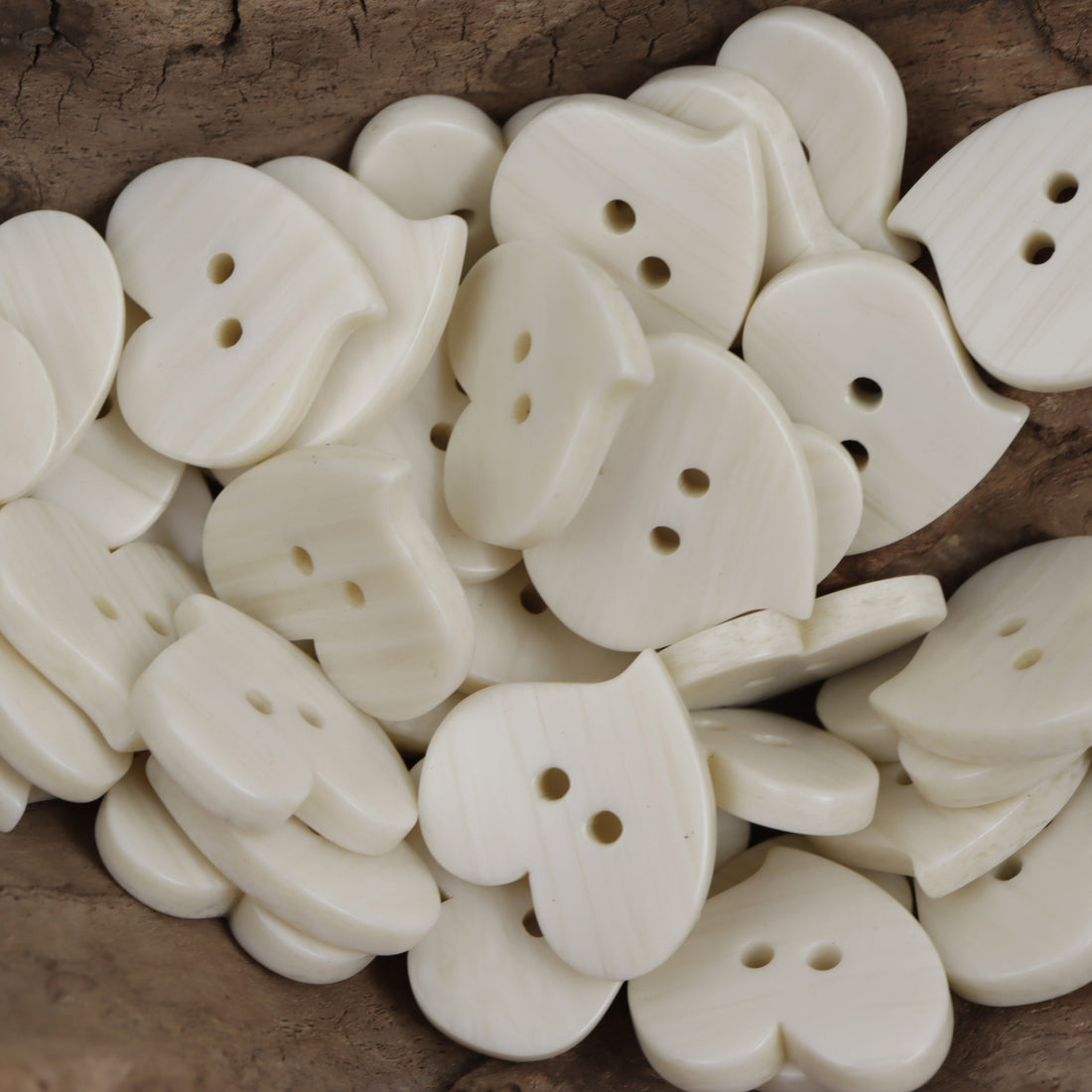 Heart-Shaped Two-Hole Khaki Resin Flat Button 10pcs - Lots of Buttons