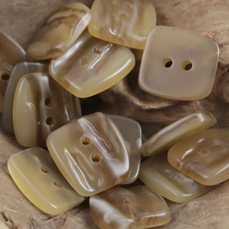 27mm Trapezoidal Uneven Surface Brown Two-Hole Resin Button 10pcs - Lots of Buttons
