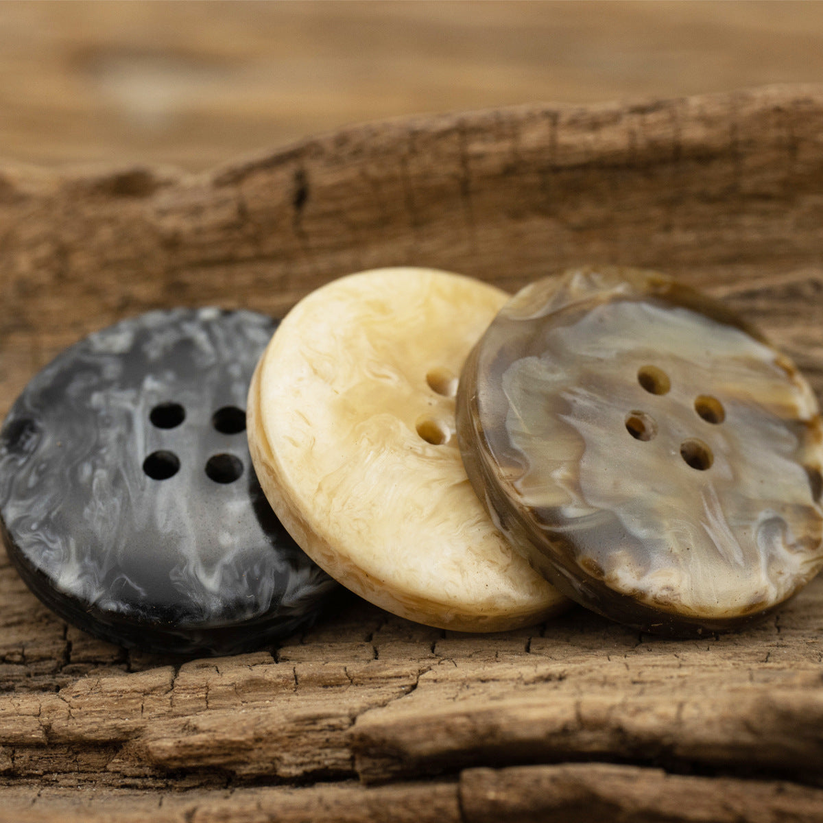 Wide-Brim Marble Texture Milky Coffee-Colored Resin Buttons 20pcs - Lots of Buttons