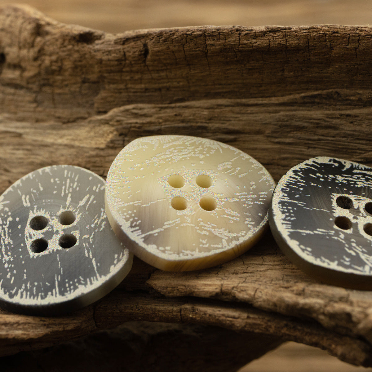 Irregular Triangular Distressed Frosted Floral Four-Hole Resin Button 30 Pack - Lots of Buttons