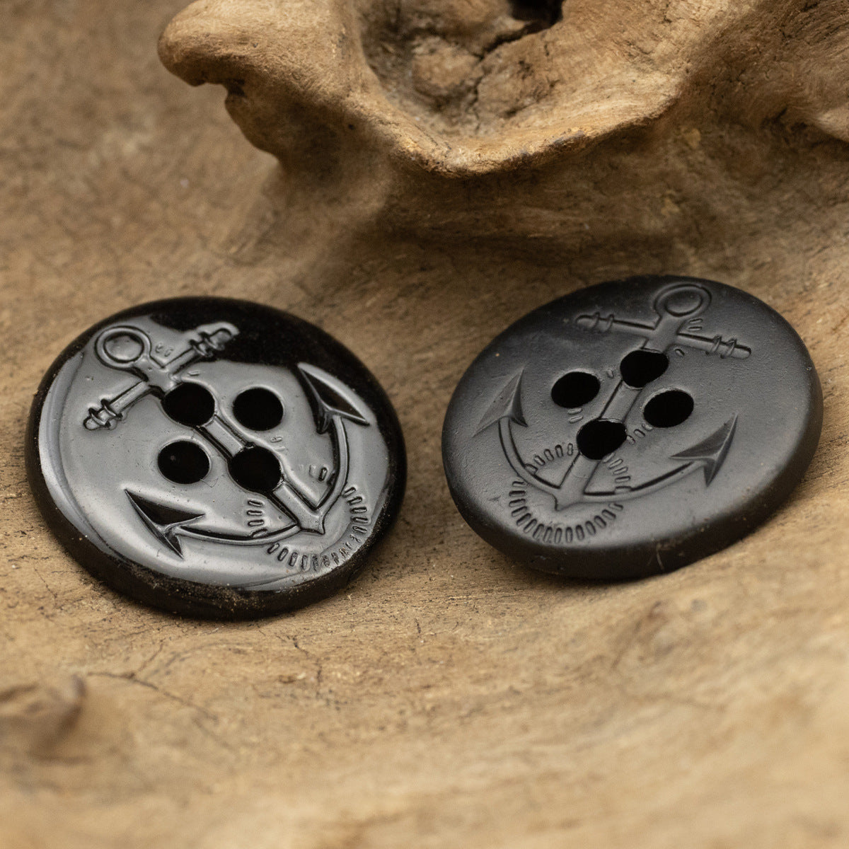 Matte Glossy Black Anchor Pattern Resin Buttons for Sailor Coats 30pcs - Lots of Buttons