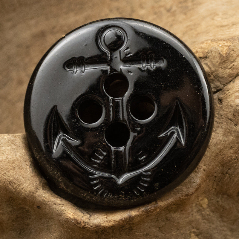 Matte Glossy Black Anchor Pattern Resin Buttons for Sailor Coats 30pcs - Lots of Buttons