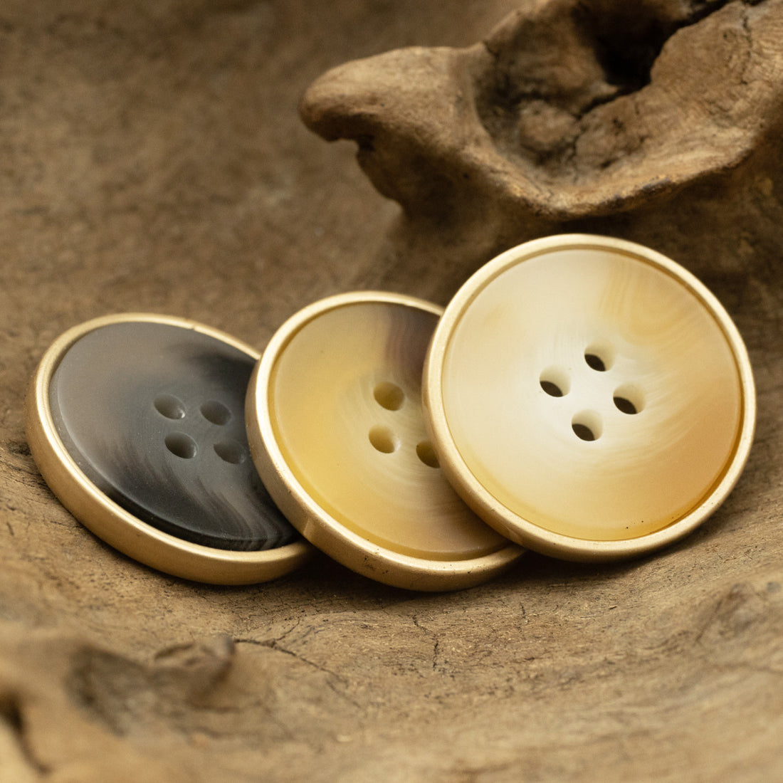 Khaki Resin Buttons with Metal Edge for Coat Windbreaker 10pcs - Lots of Buttons