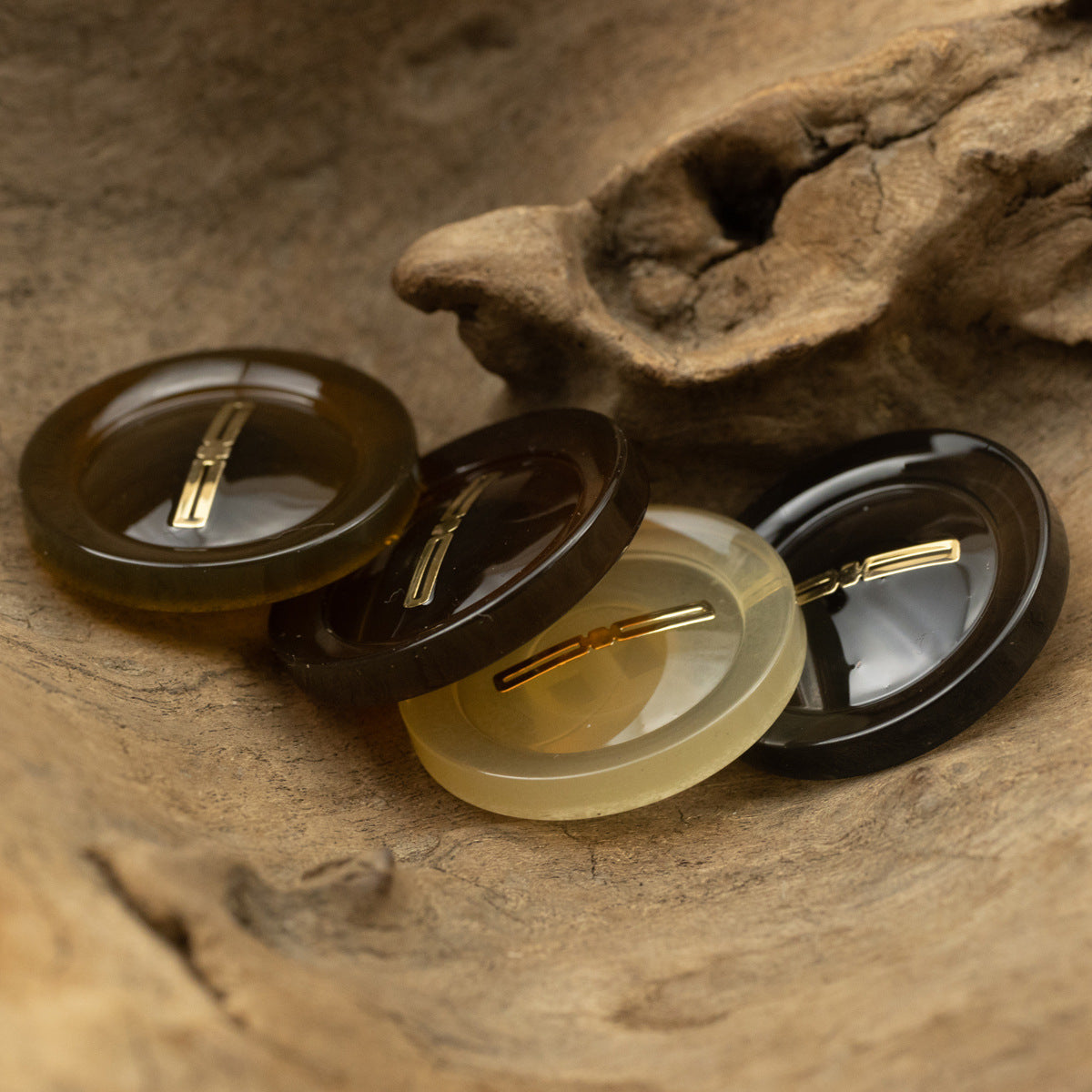 Luxurious Translucent Resin Buttons with Gold Foil 10pcs - Lots of Buttons