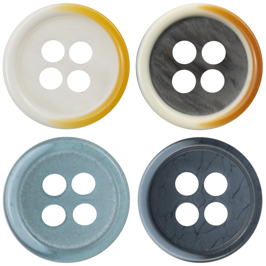 11.5MM Yellow-White and Lake Blue Two-Tone Resin Buttons 40 Pack - Lots of Buttons