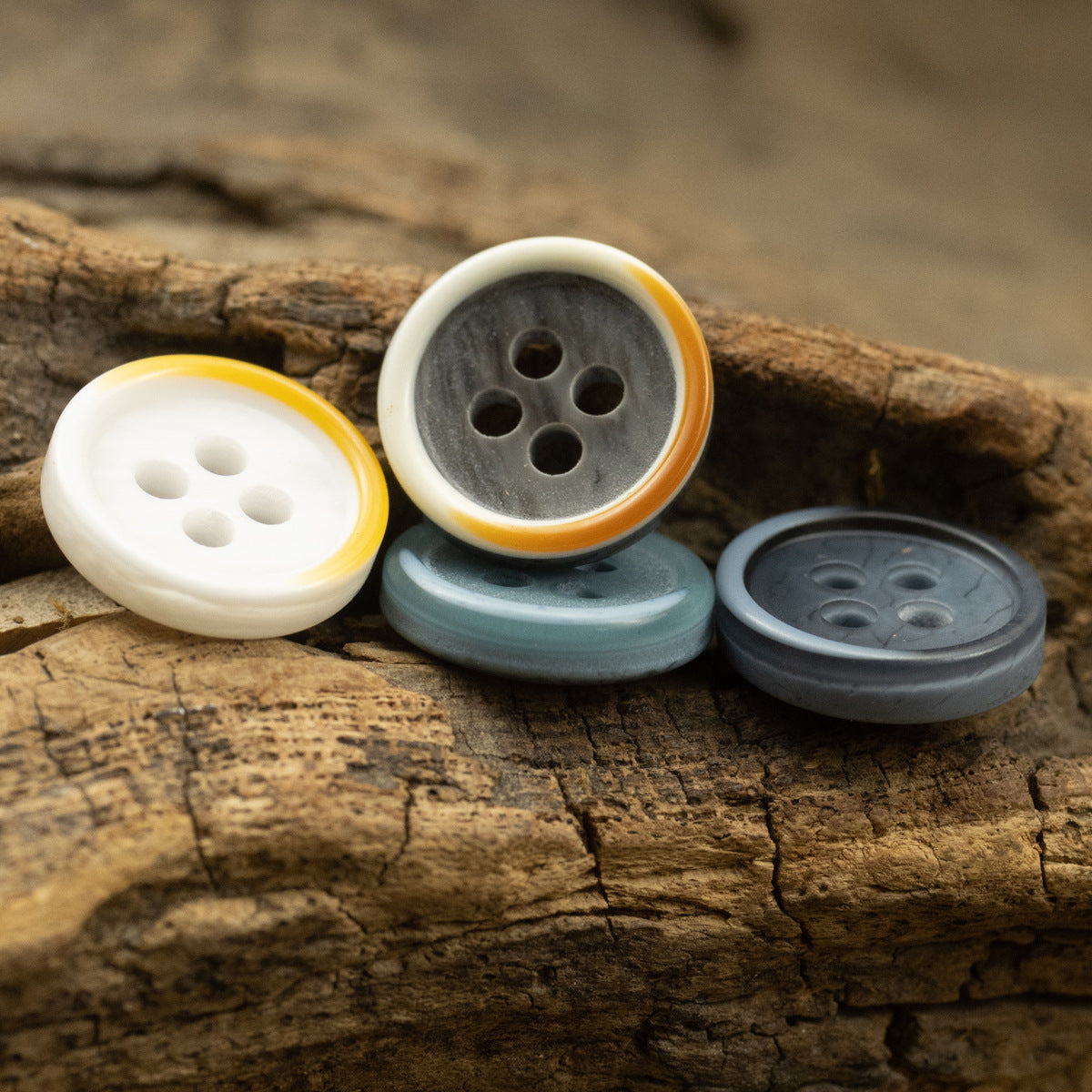 11.5MM Yellow-White and Lake Blue Two-Tone Resin Buttons 40 Pack - Lots of Buttons