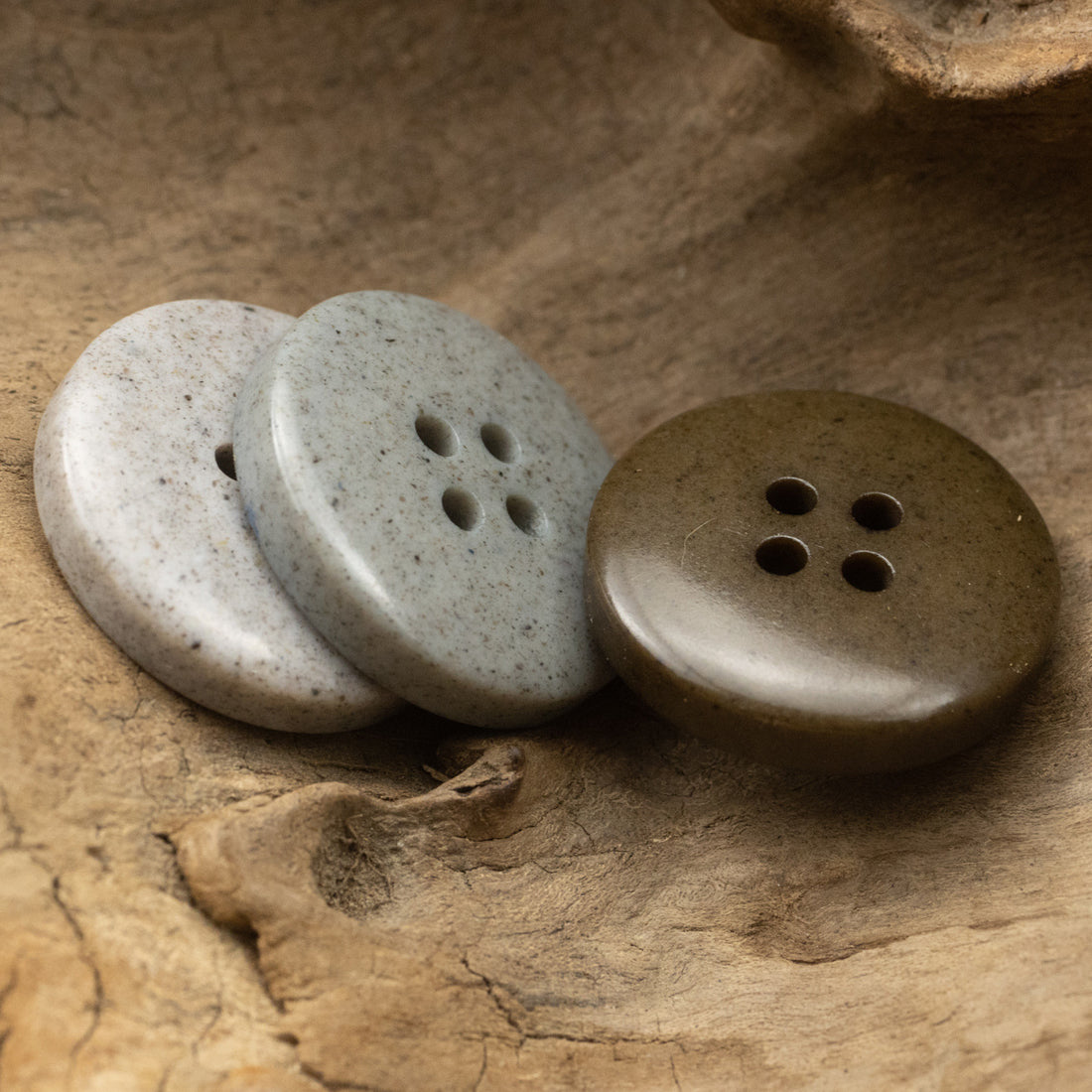 15-25MM Wide-Edged Distressed Cement Gray Resin Buttons 30pcs - Lots of Buttons