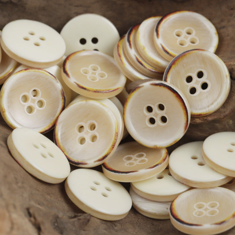 Round 4 Hole Vintage Burnt Imitation Bone Resin Buttons,20pcs - Lots of Buttons