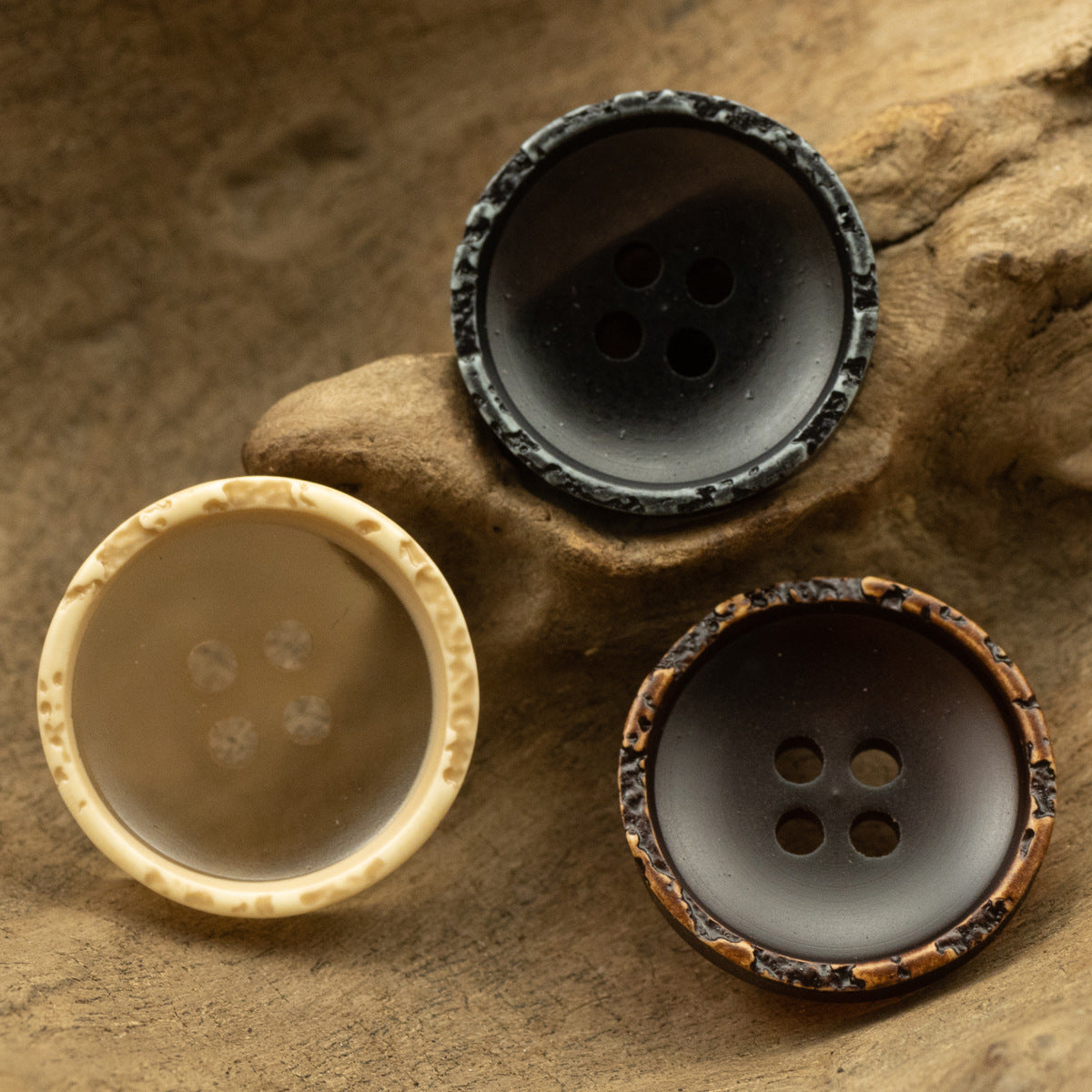 Round Translucent Washed Rock Edge Resin Buttons,20pcs 