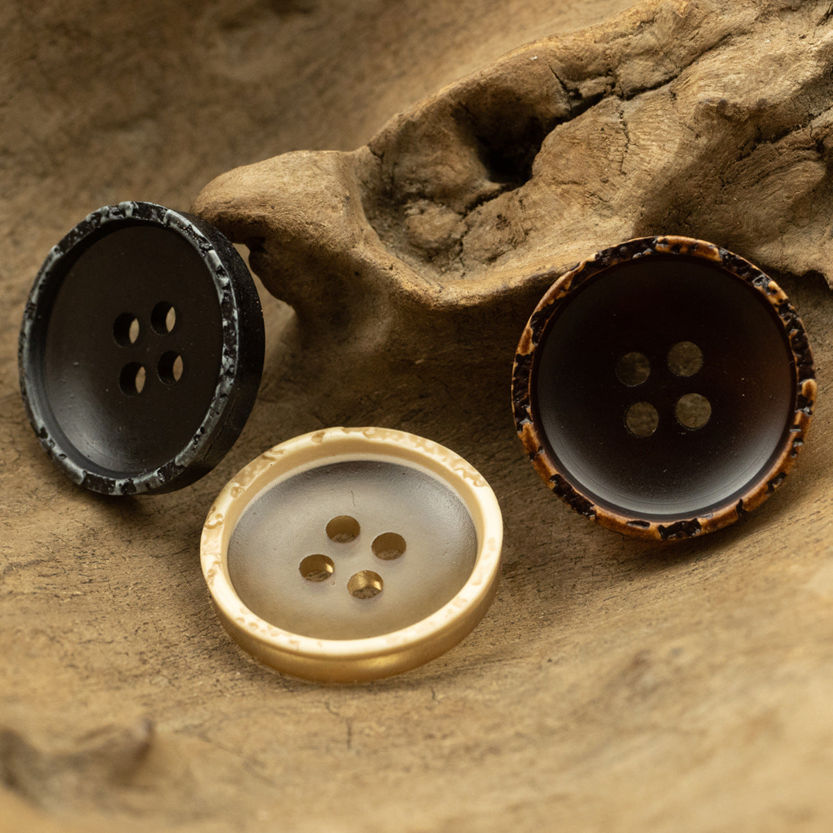 Round Translucent Washed Rock Edge Resin Buttons,20pcs 