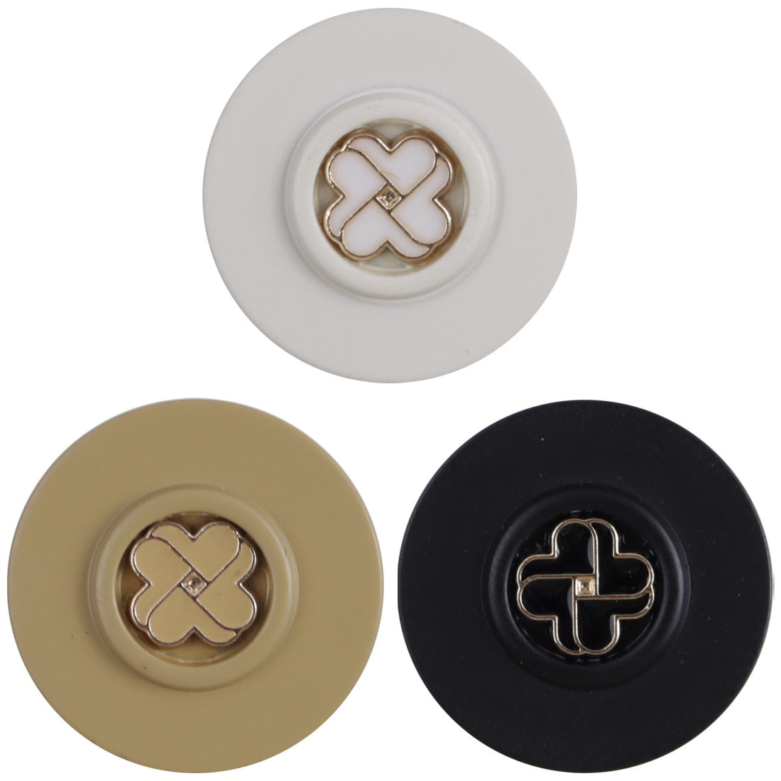 White Khaki Black Small Flower Resin Buttons with Metal Shanks 10pcs - Lots of Buttons