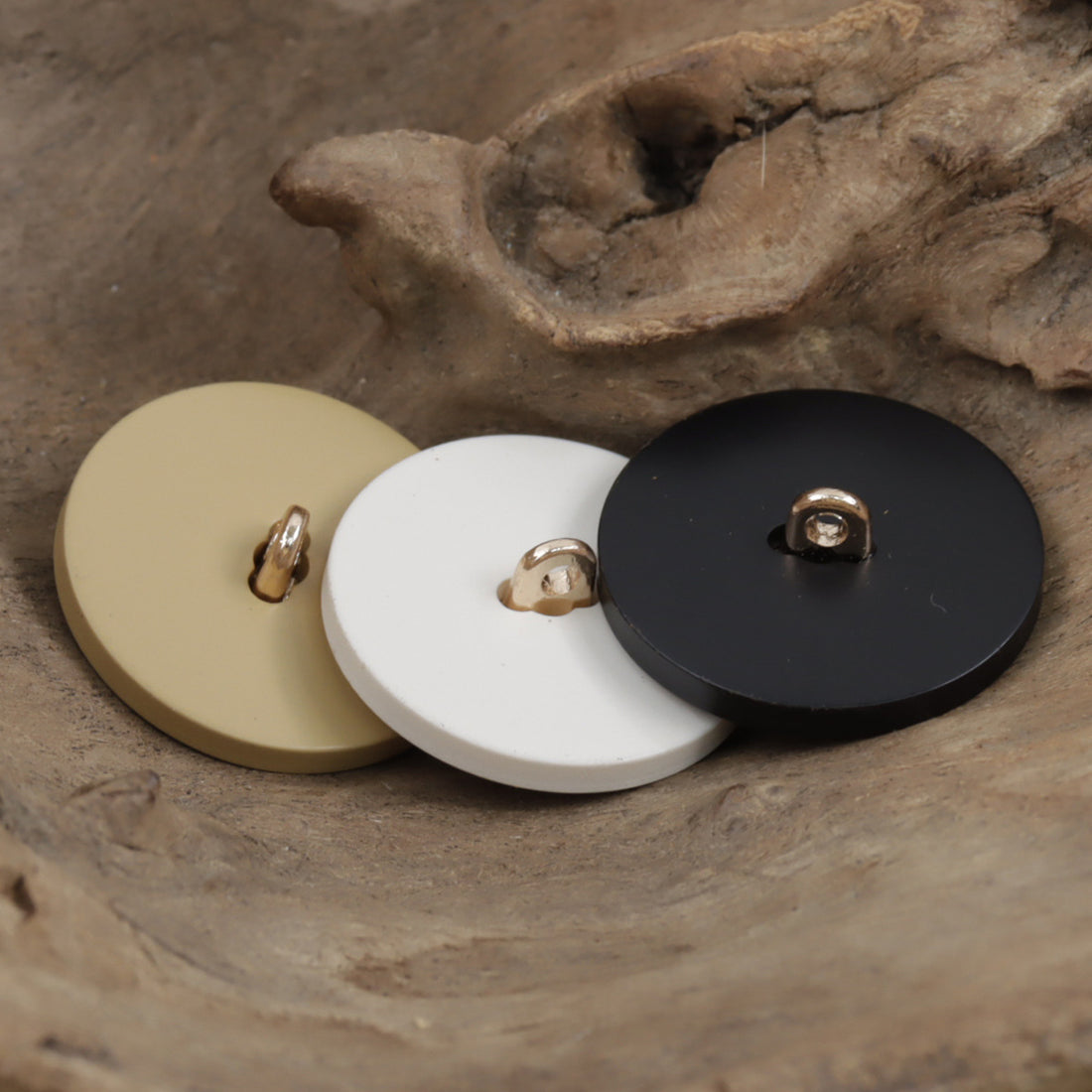 White Khaki Black Small Flower Resin Buttons with Metal Shanks 10pcs - Lots of Buttons