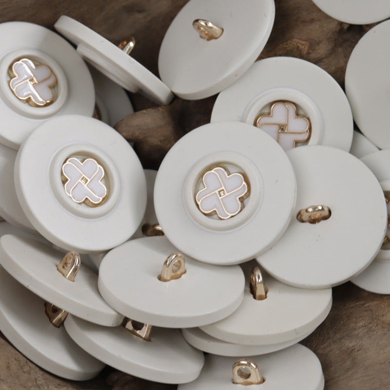White Khaki Black Small Flower Resin Buttons with Metal Shanks 10pcs - Lots of Buttons