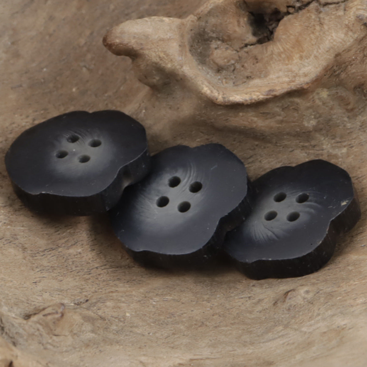 Irregular Chipped Matte Black Four-Hole Resin Buttons 20PCS - Lots of Buttons