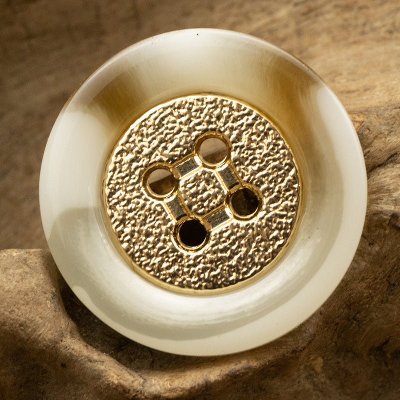 Golden Metal Rimmed Round Resin Buttons for Knitwear 10pcs - Lots of Buttons