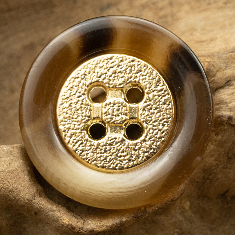 Golden Metal Rimmed Round Resin Buttons for Knitwear 10pcs - Lots of Buttons