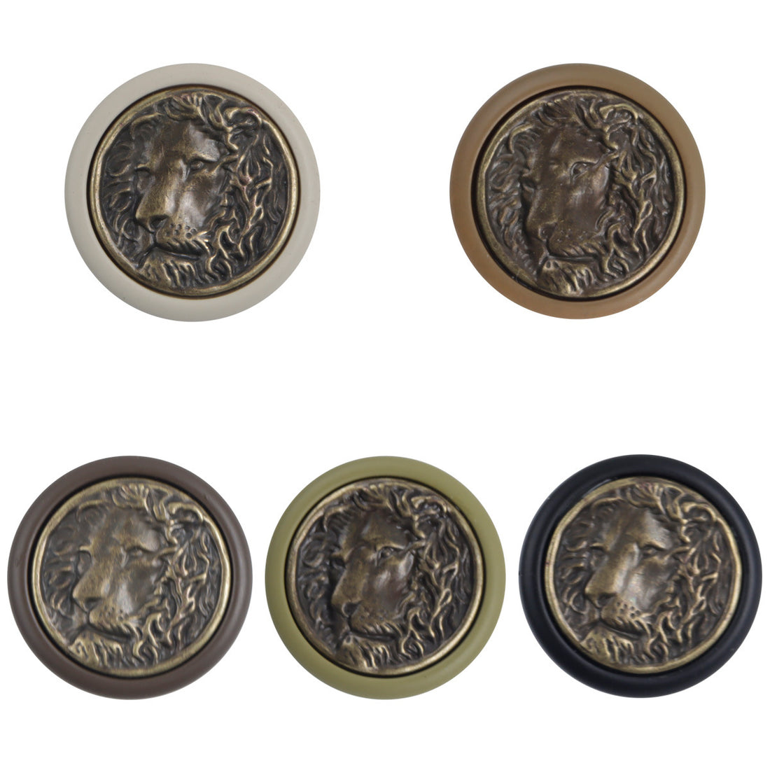 Round Resin Button with Inlaid Bronze-Colored Lion King Metal Pattern 10pcs - Lots of Buttons