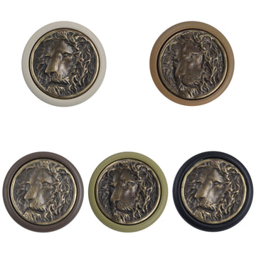Round Resin Button with Inlaid Bronze-Colored Lion King Metal Pattern 10pcs - Lots of Buttons