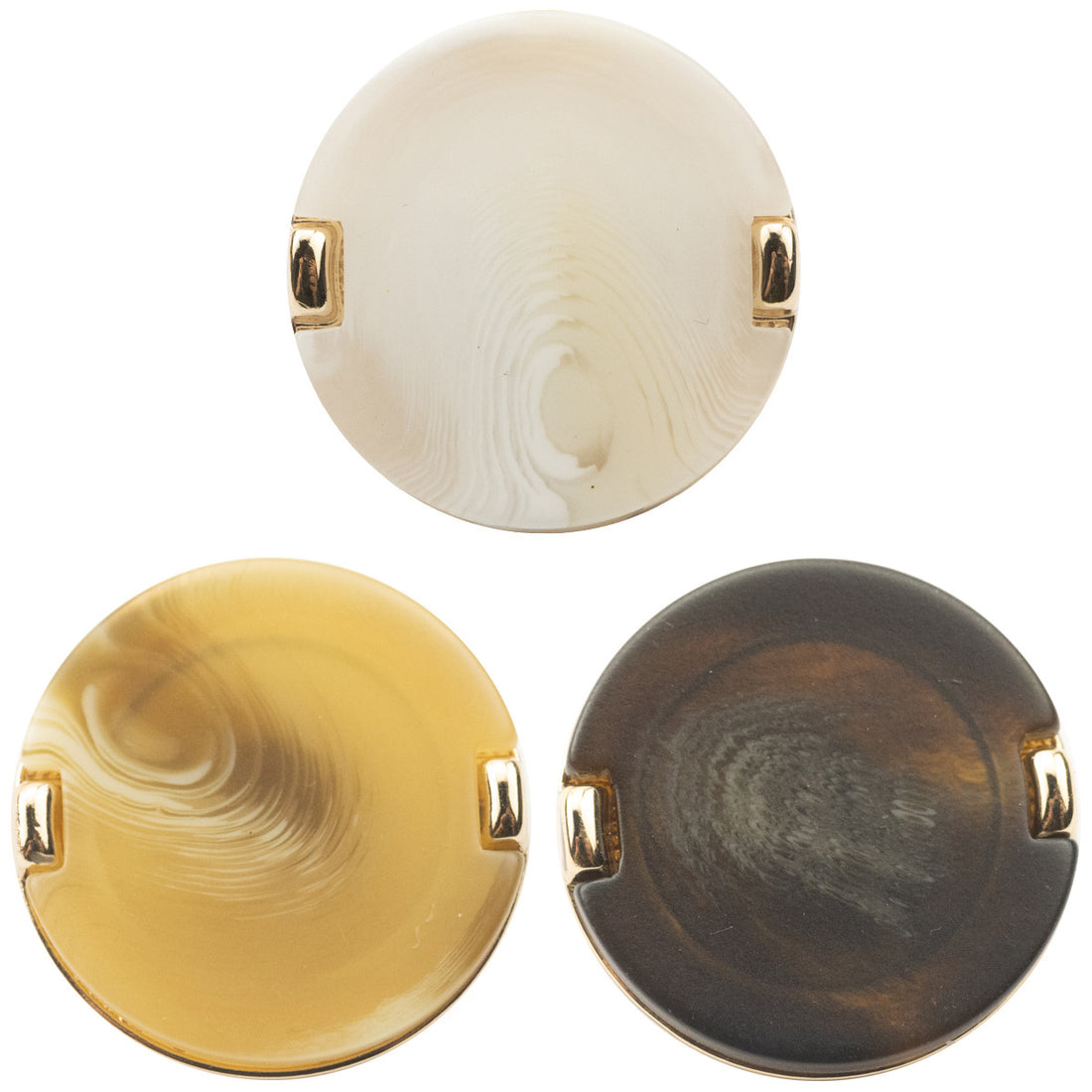 Metal Rimmed Khaki Yellow Patterned Resin Button 10pcs - Lots of Buttons