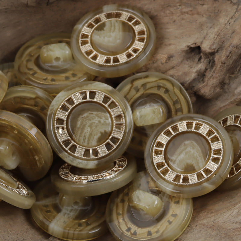 Luxurious Antique Gold Tone Chessboard Pattern Resin Buttons 10pcs - Lots of Buttons