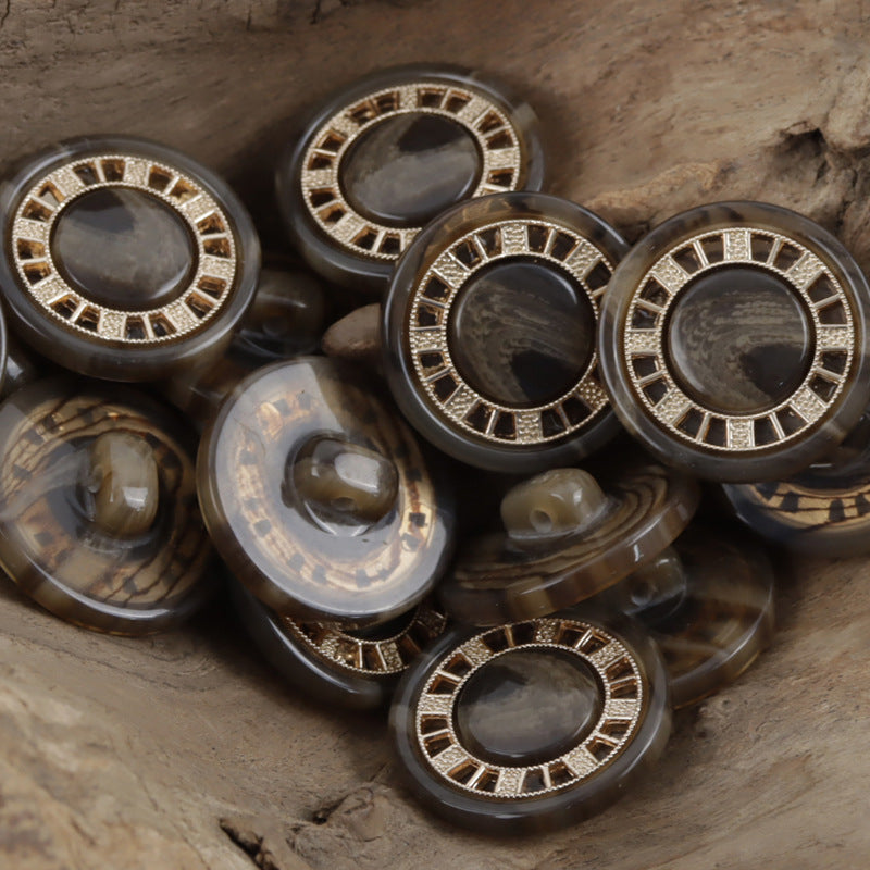 Luxurious Antique Gold Tone Chessboard Pattern Resin Buttons 10pcs - Lots of Buttons
