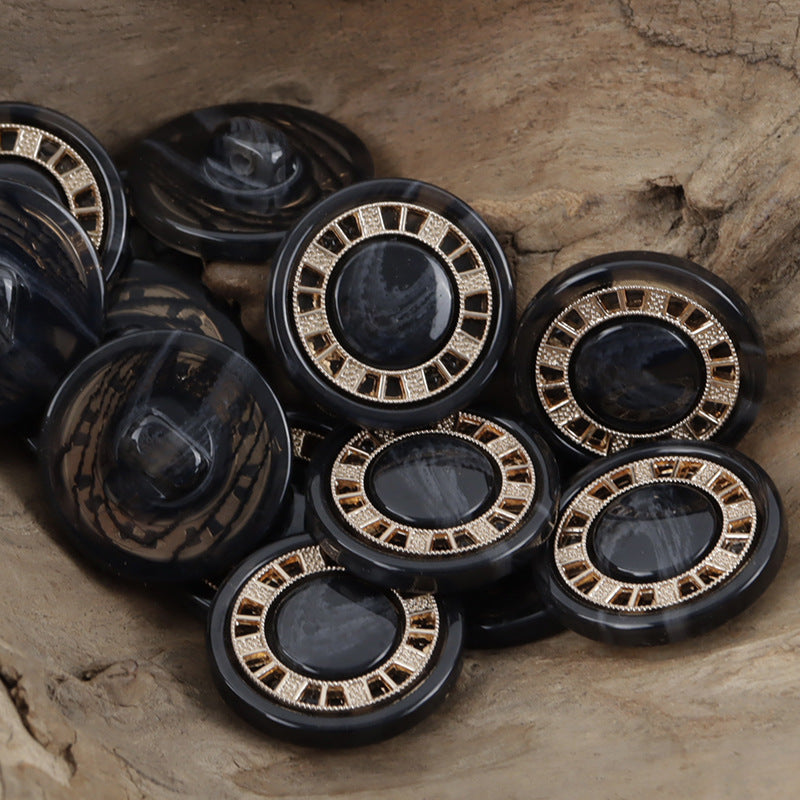 Luxurious Antique Gold Tone Chessboard Pattern Resin Buttons 10pcs - Lots of Buttons