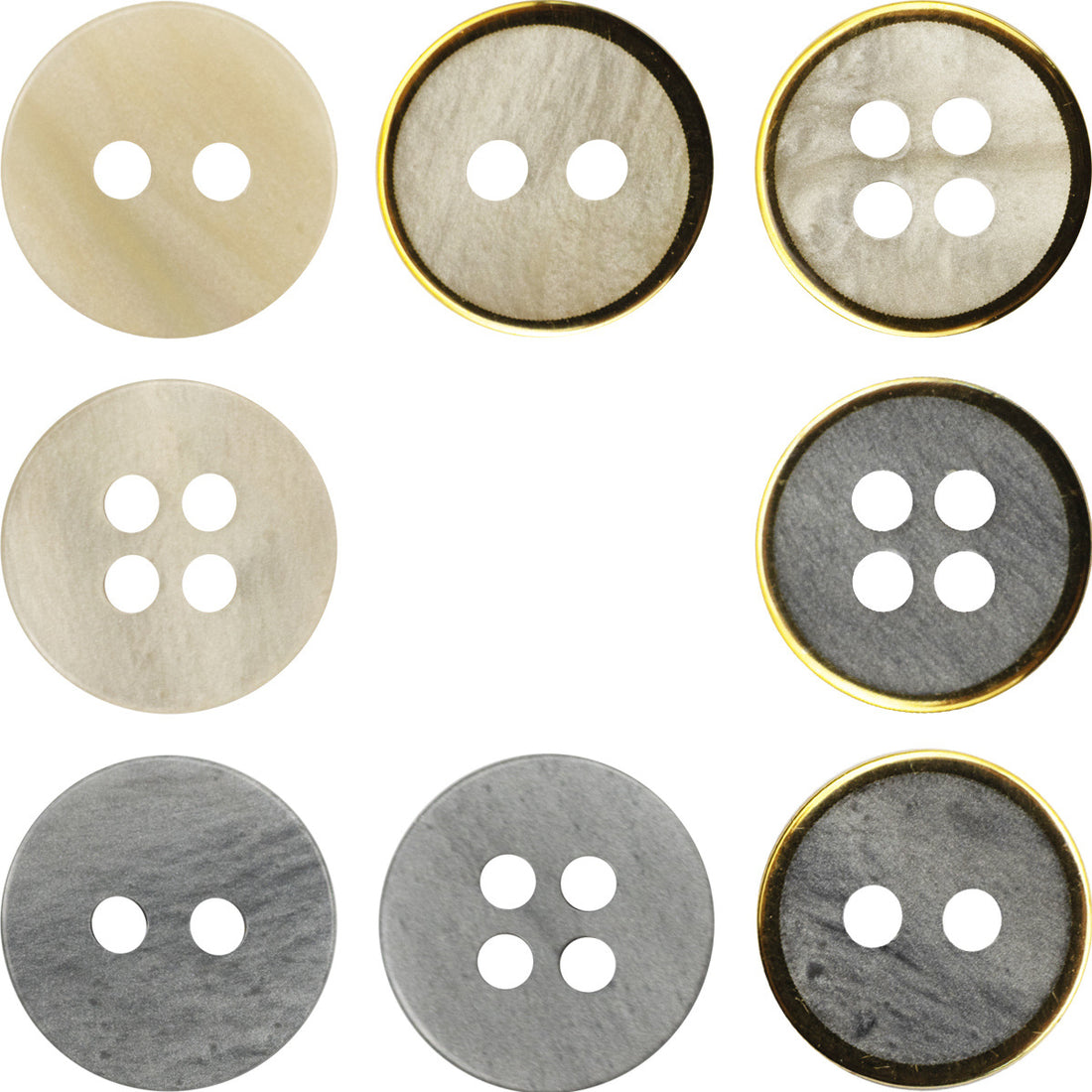 11.5mm Wood Grain Gray Beige Resin Buttons with Gold Rim 48 Pack - Lots of Buttons
