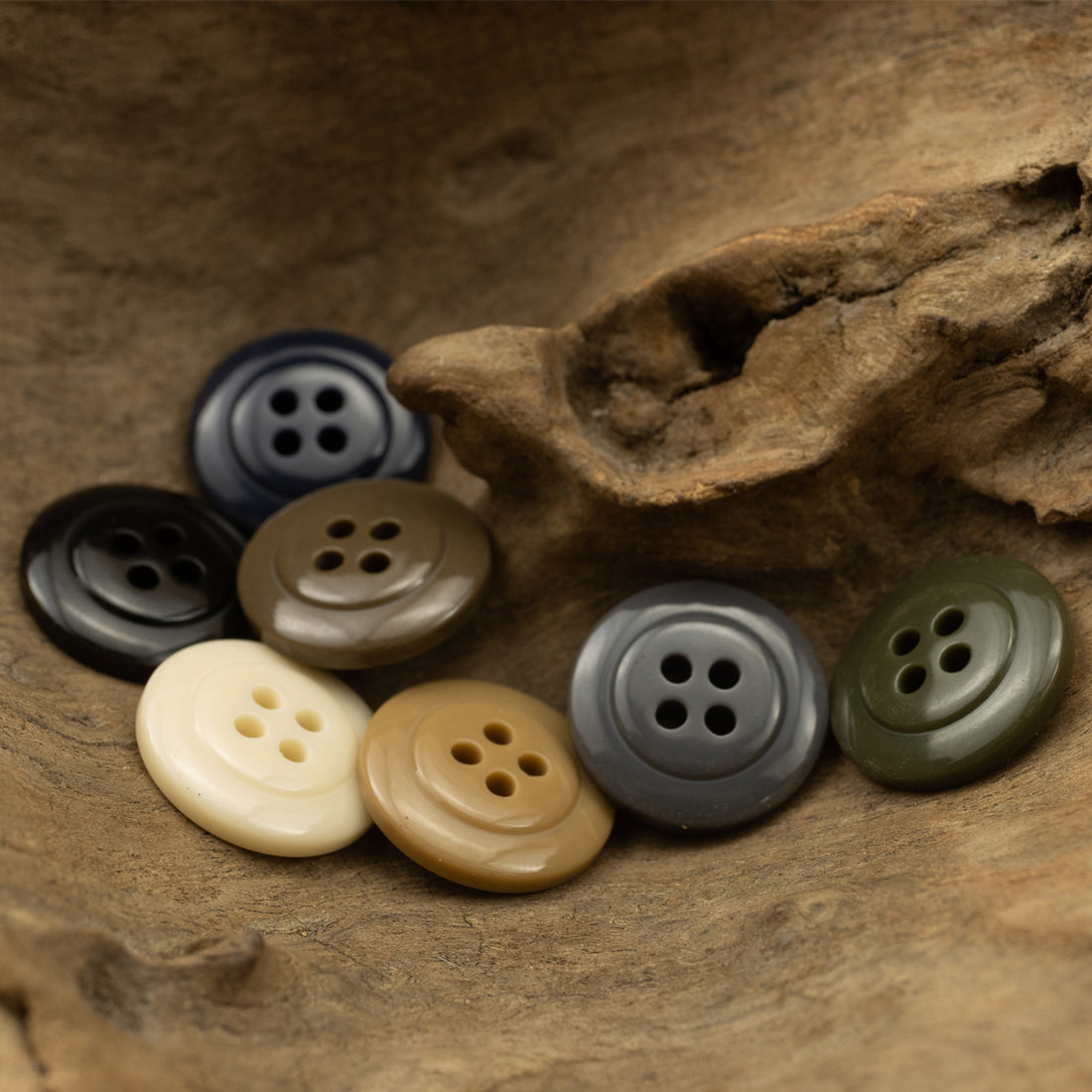 7-Color Round Four-Hole Resin Handsewn Button Set of 70 - Lots of Buttons