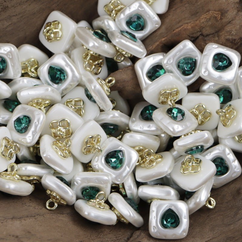 12mm Jade Green Ocean Heart Resin Button with Metal Shank 10pcs - Lots of Buttons