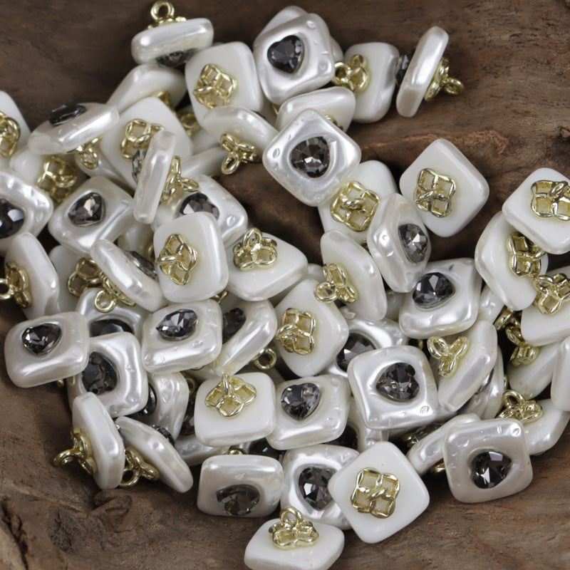 12mm Jade Green Ocean Heart Resin Button with Metal Shank 10pcs - Lots of Buttons