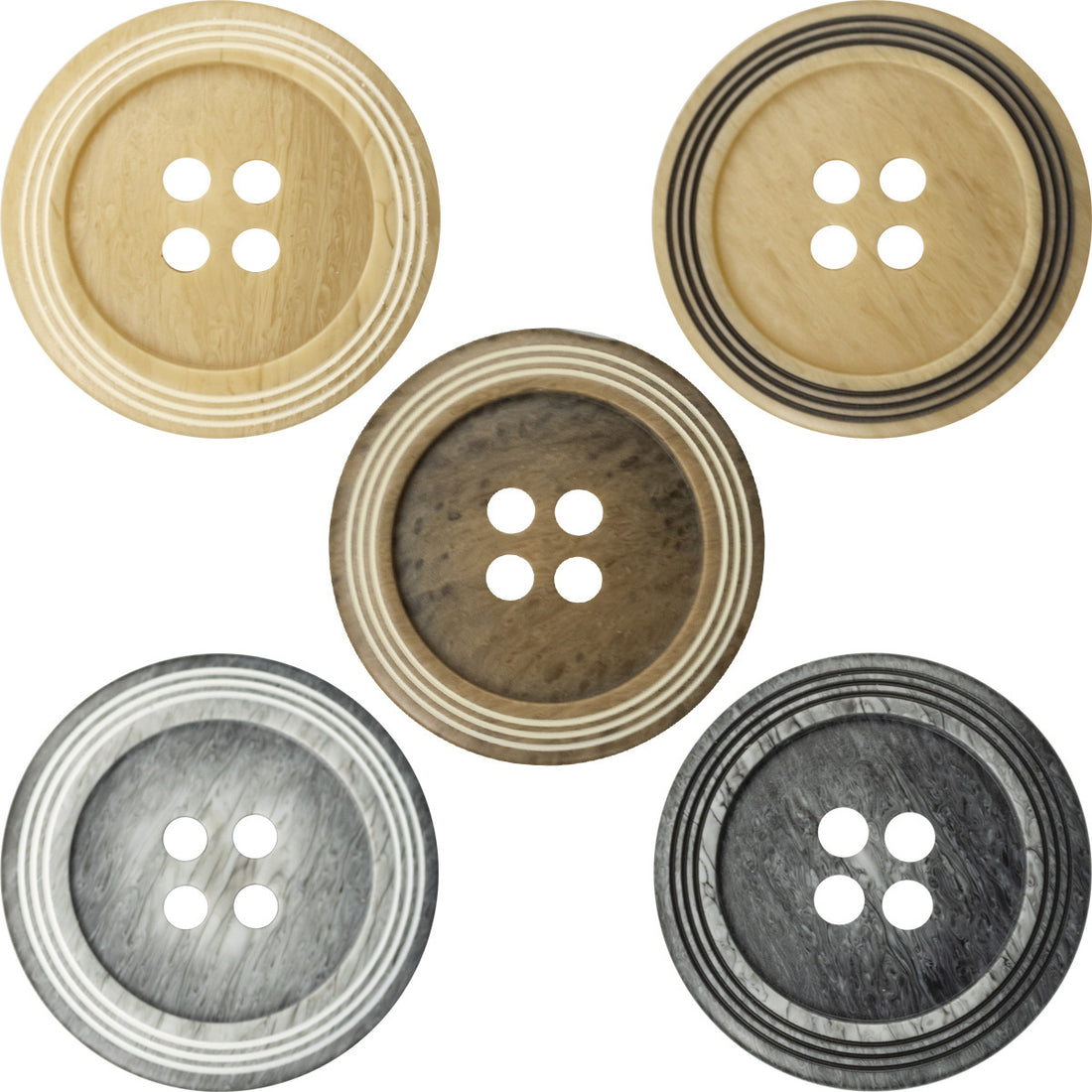 Khaki Yellow Wood Grain Buttons with 3 Circular Track 30 Pack - Lots of Buttons