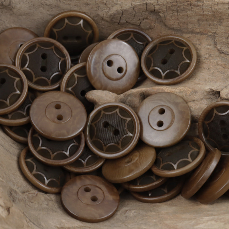 Round Two Hole Octagram Natural Tagut Nut Buttons 10pcs - Lots of Buttons