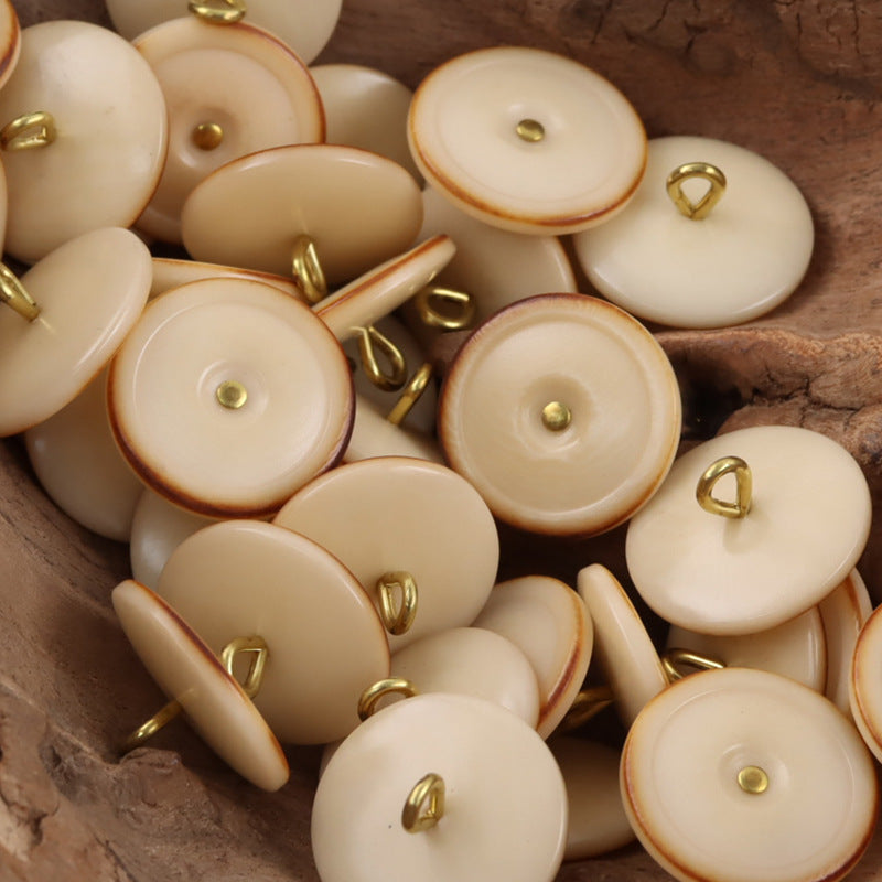 Burnt-Edge Natural Tagut Nut Buttons with Golden Shanks for Knitwear 10pcs - Lots of Buttons
