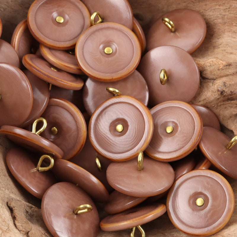 Burnt-Edge Natural Tagut Nut Buttons with Golden Shanks for Knitwear 10pcs - Lots of Buttons