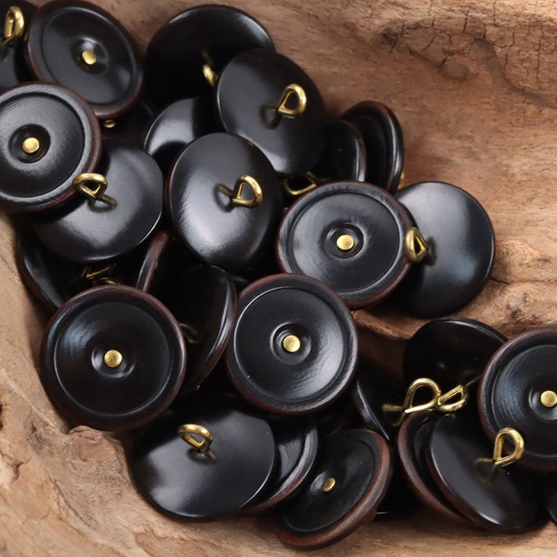 Burnt-Edge Natural Tagut Nut Buttons with Golden Shanks for Knitwear 10pcs - Lots of Buttons