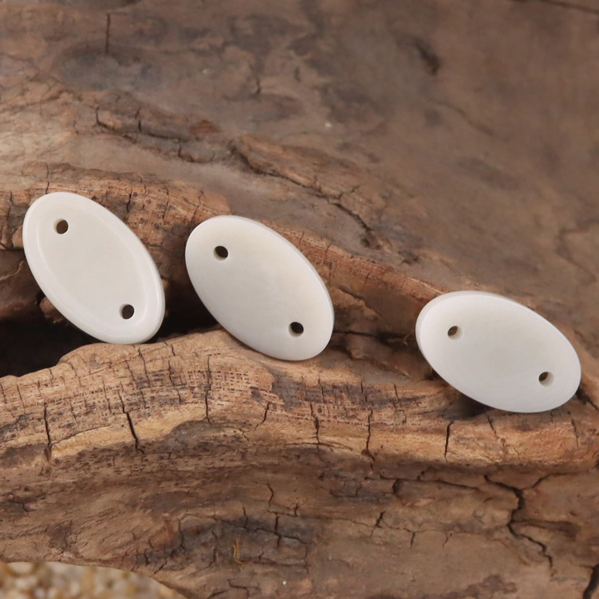 Long Oval Two-Hole Beige Natural Tagut Nut Buttons for Knitwear 10pcs - Lots of Buttons