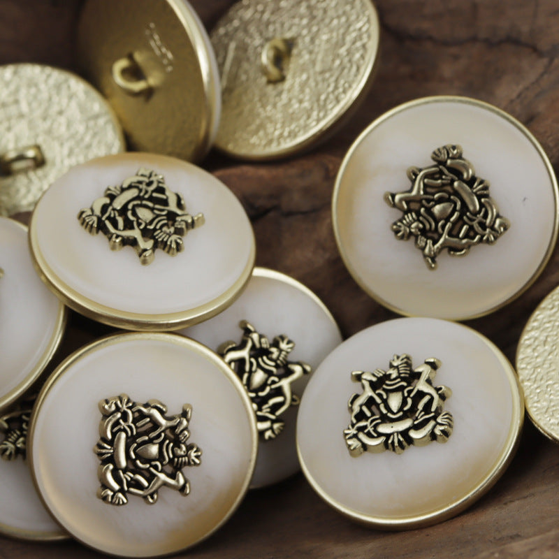 White Khaki Black College Style Double Lion Crown Metal Button 10pcs - Lots of Buttons