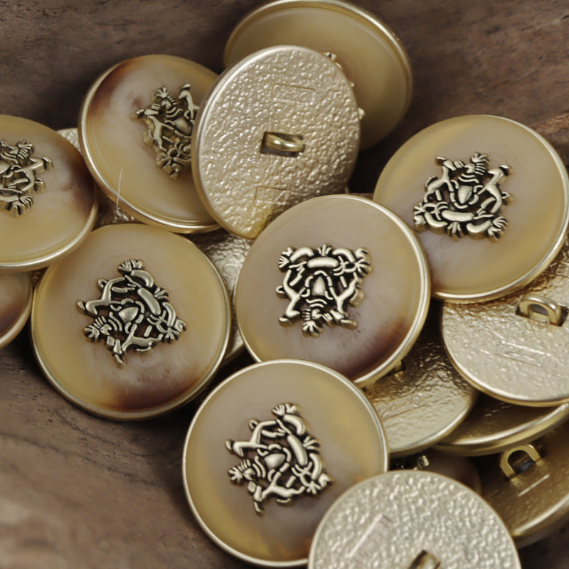 White Khaki Black College Style Double Lion Crown Metal Button 10pcs - Lots of Buttons