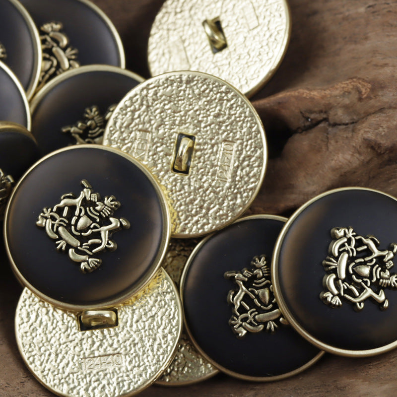 White Khaki Black College Style Double Lion Crown Metal Button 10pcs - Lots of Buttons