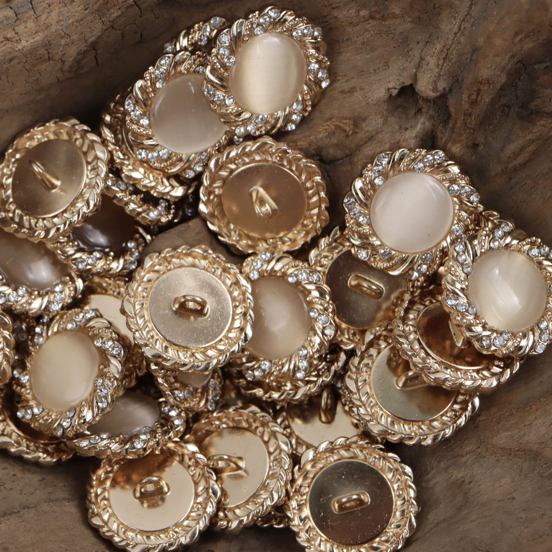 Lace Inlaid with Diamonds Rose Gold Shiny Black Metal Button 10pcs - Lots of Buttons
