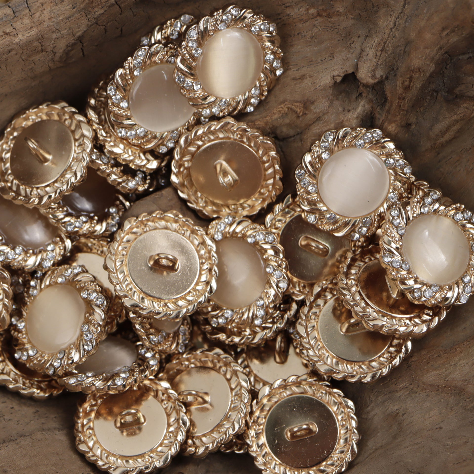 Lace Inlaid with Diamonds Rose Gold Shiny Black Metal Button 10pcs - Lots of Buttons