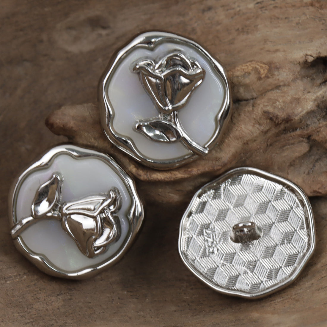 Silver Rose Decorative Metal Buttons for Tweed Blazer 10pcs - Lots of Buttons