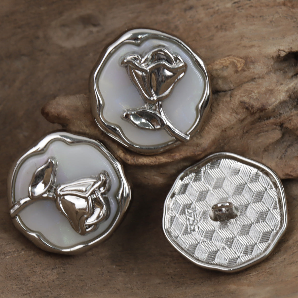 Silver Rose Decorative Metal Buttons for Tweed Blazer 10pcs - Lots of Buttons