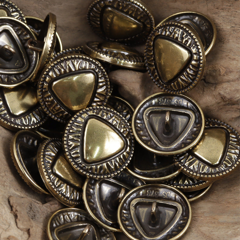 18mm 23mm Bronze Silver Triangle Pattern Metal Shank Buttons 10pcs - Lots of Buttons