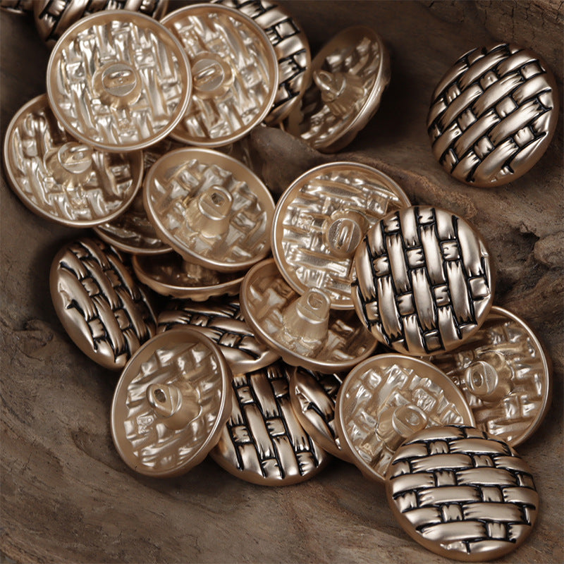 Gold Silver Metal Buttons with Black Lacquer Woven Pattern 10pcs - Lots of Buttons