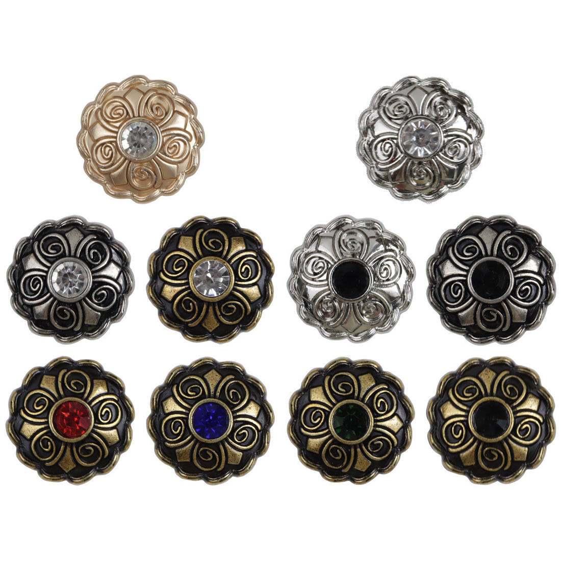 Antique Diamond-Studded Coat Metal Buttons 10pcs - Lots of Buttons