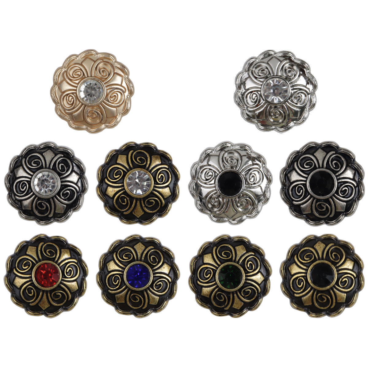 Antique Diamond-Studded Coat Metal Buttons 10pcs 