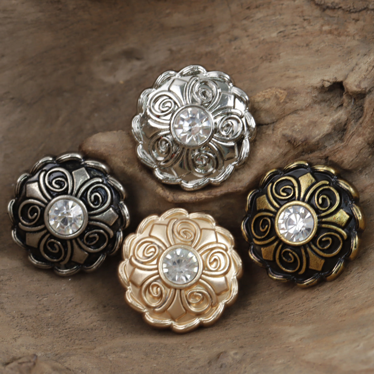 Antique Diamond-Studded Coat Metal Buttons 10pcs 