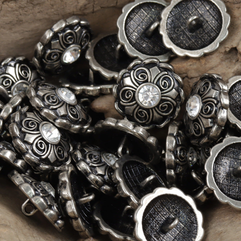 Antique Diamond-Studded Coat Metal Buttons 10pcs 